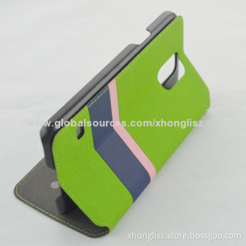 PU Leather Case for Samsung S5, with Stand Design, Contrasting Color Material Matching Design